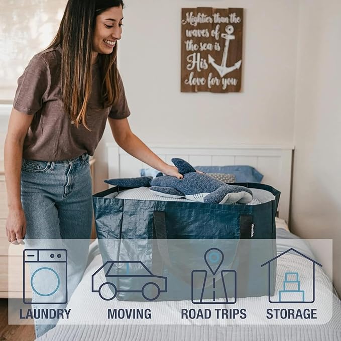 CleverMade Foldable Storage Container Bags, Pack of 2 Heavy Duty Plastic Reusable Oversized Packing, Under Bed or Duffel Storage Bins for Dorm Room Home Utility Laundry Grocery Shopping Travel
