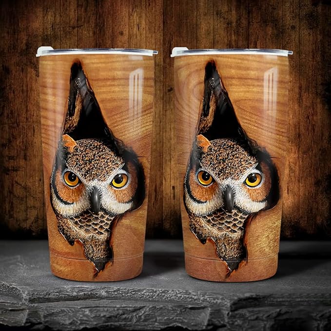 winorax Tumbler 20oz Owl Gifts For Owl Lovers Women Girl Men Boy Owls Wooden Drawings Tumblers Coffee Travel Mug Cup With Lid Owls Gifts For Birthday Christmas