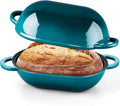 Onader Enameled Cast Iron Dutch Oven, Oval Dutch Oven Pot with Lid for Sourdough Bread Baking, 2.8QT Meatloaf Pan, Heavy Duty - Dark Cyan
