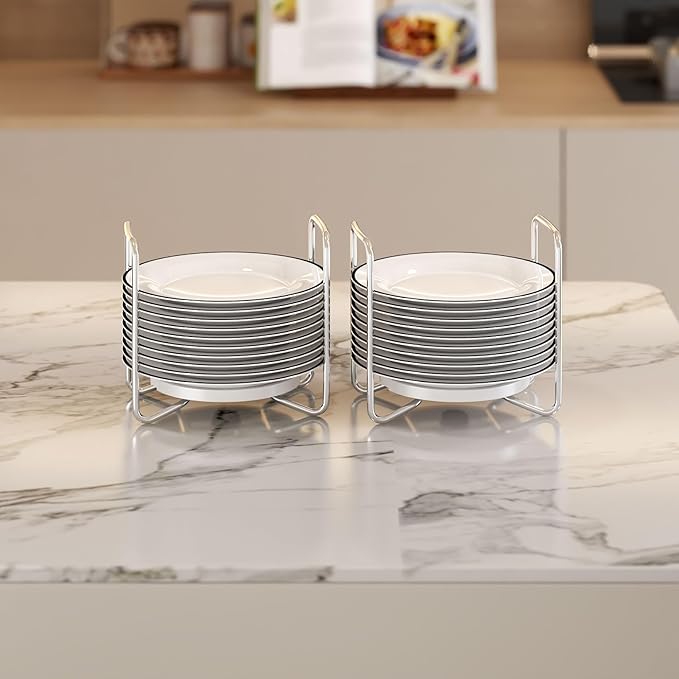 Adjustable Bamboo Dish Drying Rack - Stainless Steel 304 Dish Rack for Kitchen | Counter Home Essentials for Efficient Dish Organization and Drying (White, 2*Small)