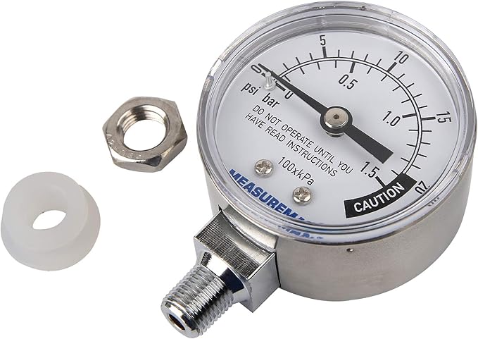 MEASUREMAN Stainless Steel Pressure Cooker Gauge, Pressure Canner Gauge, Steam Pressure Gauge, 2" Dial, Lower Mount, Including Hexagon Gasket and Nut