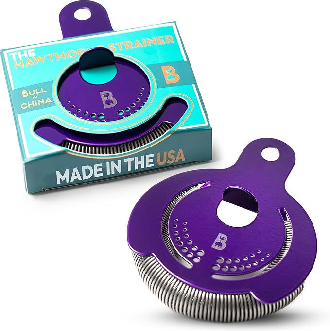 Hawthorne Strainer by Bull in China In Electric Purple - Made In USA - High Density Spring Cocktail Strainer for Boston Shakers and Mixing Glasses for Bars & Bartenders