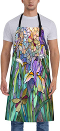 Stained Glass Apron for Women, 28x33in, Kitchen Chef Aprons with 2 Pockets, Polyester, Modern Floral Dragonfly Apron for Cooking BBQ Baking Gardening Chef, Gifts for Mom Wife Dad
