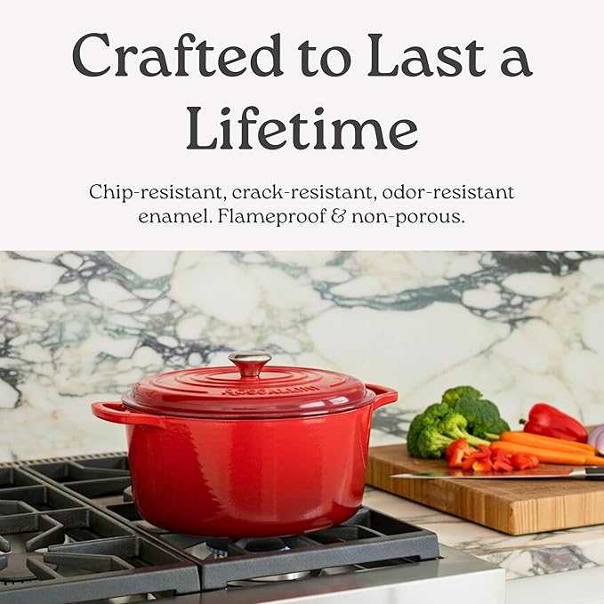 Signature Enameled Cast Iron Oval Dutch Oven | Non-Stick Serving Pot with Tight Fitting Lid for Perfect Roasting, Baking, Sauteing, and Bread Making | 6.75Q [Oyster Grey]