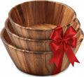 Woodenhouse Wooden Bowls, Wooden Salad Bowl Set of 3 - Round Design Large Salad Bowl Set for Serving, Handmade, Durable and Stylish Natural Wood Dining Accessory