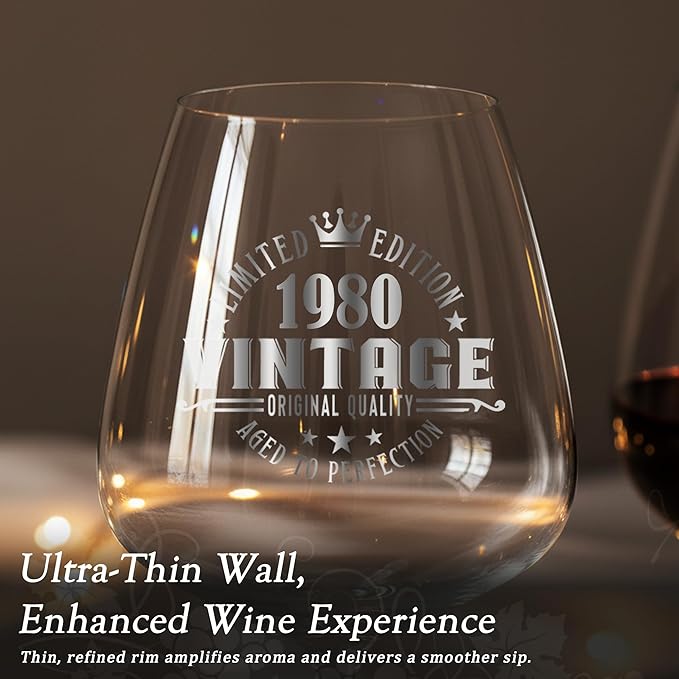 Crystal Burgundy Wine Glasses Cup Red Long Stem White Personalized Cute Large Women 45th Birthday Gifts for Her 45 Years Old Best 1980 Funny Cool Friend Gift Unique Birthday Party Decorations