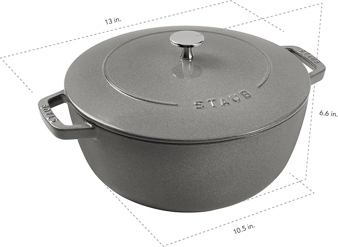 Staub Cast Iron Essential French Oven, Dutch Oven, 5-quart, serves 5-6, Made in France - Graphite Grey
