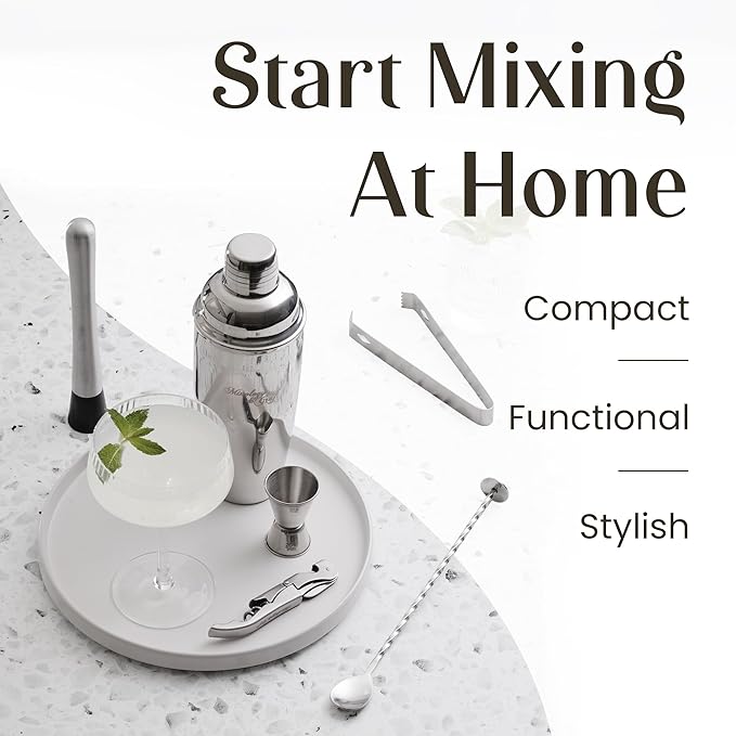 Mixology & Craft Cocktail Shaker Set - 24oz Bartender Kit with Bar Accessories, Stainless Steel Stand, Tools & Recipe Cards - Leak-Proof & Gift-Ready