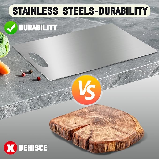 Stainless Steel Cutting Board for Kitchen, Large Cutting Board, Non Toxic, Double-Sided for Meat/Fruit/Vegetable, Dishwasher Safe & Handwasher Clean, Durability, 12" x 18"