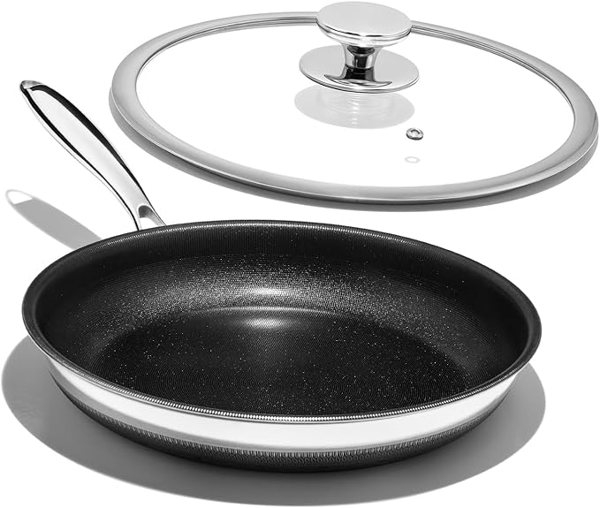 Nonstick Frying Pan Set – 12" Titanium Ceramic Skillet with Lid, Stay-Cool Handle,PFAS, PTFE, PFOA-Free, Non-Toxic, Dishwasher & Oven Safe, Compatible with All Cooktops