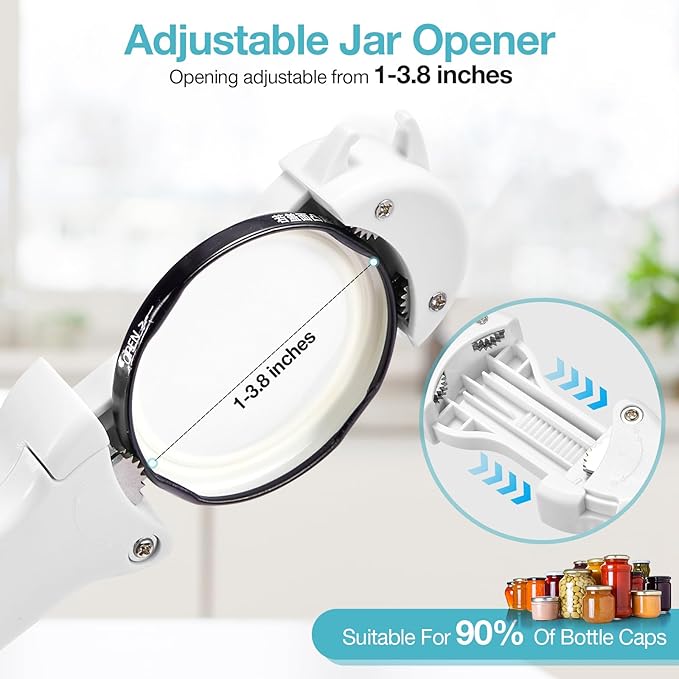 Jar Opener Bottle Opener and Lid Opener for Seniors with Arthritis, Weak Hands, Multi 7 in 1 Retractable Magnetic Can Opener, Original Kitchen Wine Opener Gadgets (White)