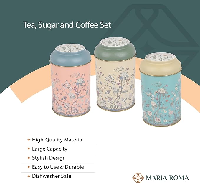 MARIA ROMA 7 Pieces Bread Box for Kitchen Countertop and Canisters Sets for the Kitchen Ideal for Bread Basket Sugar Container Coffee Canister Tea Tin Breadbox Vintage and Rustic Model