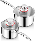Homikit 2pcs Saucepans with Lid, 1QT & 2QT Tri-Ply Stainless Steel Sauce Pan Set, Heavy Duty Small Kitchen Pots for Cooking, Warming Milk, Boiling Eggs, Dishwasher Safe & Induction Compatible