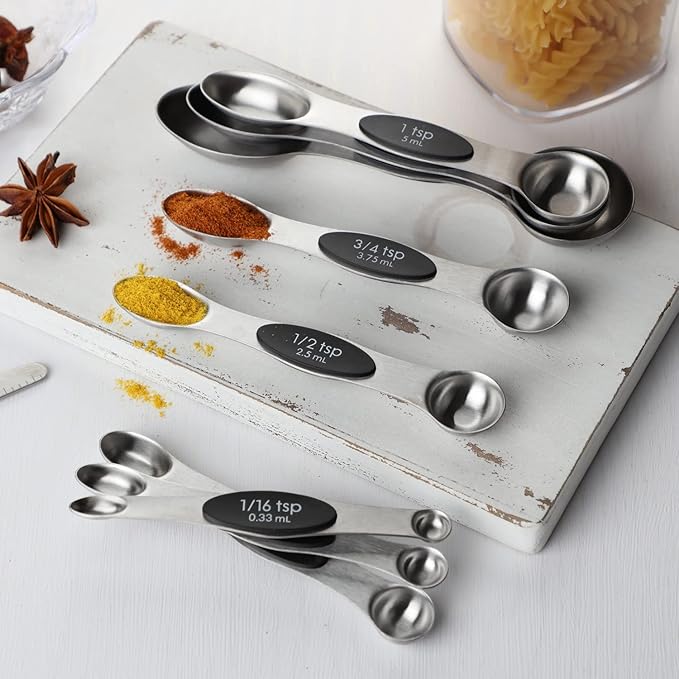Measuring Spoon Set of 9 Magnetic Measuring Spoons Dual Sided Stainless Steel Measuring Spoons Stackable Nesting Tablespoon Teaspoon, Fits in Spice Jars, for Dry or Liquid Ingredients