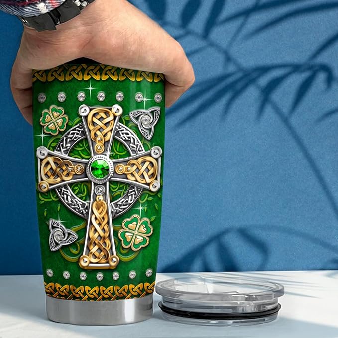 SANDJEST Irish Tumbler 20oz Celtic Cross Stainless Steel Tumbler with Lid Gifts for Women Birthday Christmas
