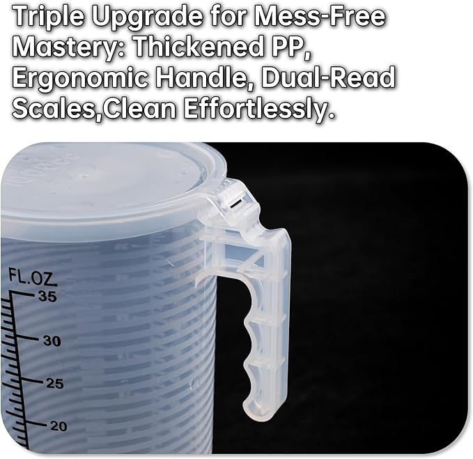 Measuring cups 35oz (1000 mL), Plastic, Multipurpose - Great for Chemicals, Oil, Pool and Gardening - Ounce (oz) and Milliliter (mL) Increments (1Set)