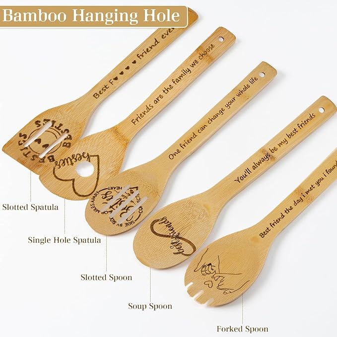 Sister Gifts Birthday Gifts for Women Unique,Friendship Gifts Funny Gifts for Female BFF Female Bestfriend Bestie,Sister Gifts from Sister and Bestie Gifts,5PCS Friend Wooden Cooking Spoons