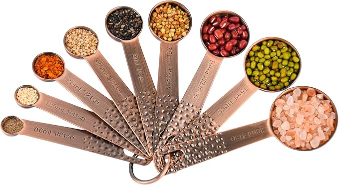 Copper Measuring Cups and Spoons Set 20 for Kitchen & Baking, Metric & US Stainless Steel Measuring Cups and Spoons with Leveler for Dry & Liquid, 8 Copper Plated Measure Cup & 9 Spoon