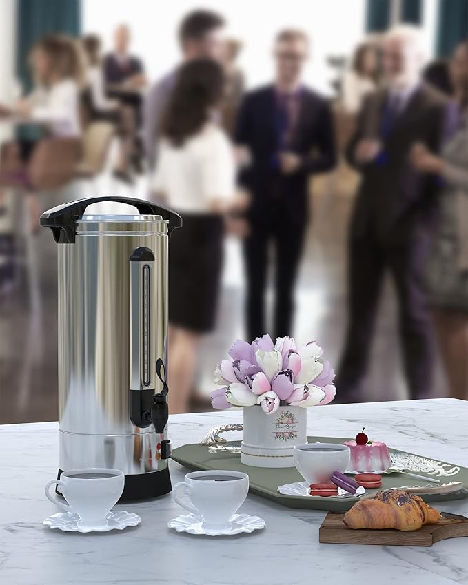 60 Cup Coffee Urn, 10L/2.64Gal Large Capacity Stainless Steel Hot Beverage Dispenser, Fast Brew Rapid Extraction, Auto Temperature Control Faucet, Commercial Coffee Maker for Party Buffet Catering