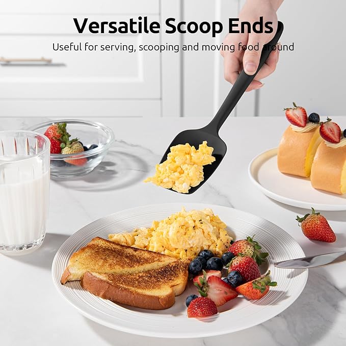 U-Taste Silicone Spatula Set, 600ºF High Heat Resistant, Seamless Food Grade Flexible Rubber Kitchen Cooking Mixing Baking Scraper for Nonstick Cookware Set of 3 (Black)