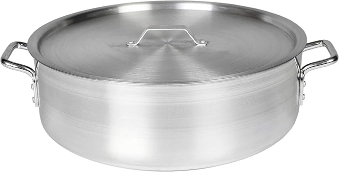 Thunder Group ALSKBP008 Brazier Pot, 40 quart capacity, with cover, 6 mm thick, extra heavy, flat bottom, aluminum, mirror-finish, NSF