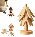 Natural Tree Trivet Set - Natural Foldable Kitchen Trivets, Handmade Wooden Hot Pad Holder for Plates, Pots, Pans, Cup, Kitchen Dining Table Protection (Wood, S)