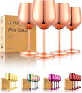 Stainless Steel Wine Glasses Set of 4 Unbreakable Wine Glass 18 oz Unique Metal Wine Goblets for Outdoor, Travel, Camping, Pool, Ideal Gift for Wine Lovers (Mirror-Rose Gold)