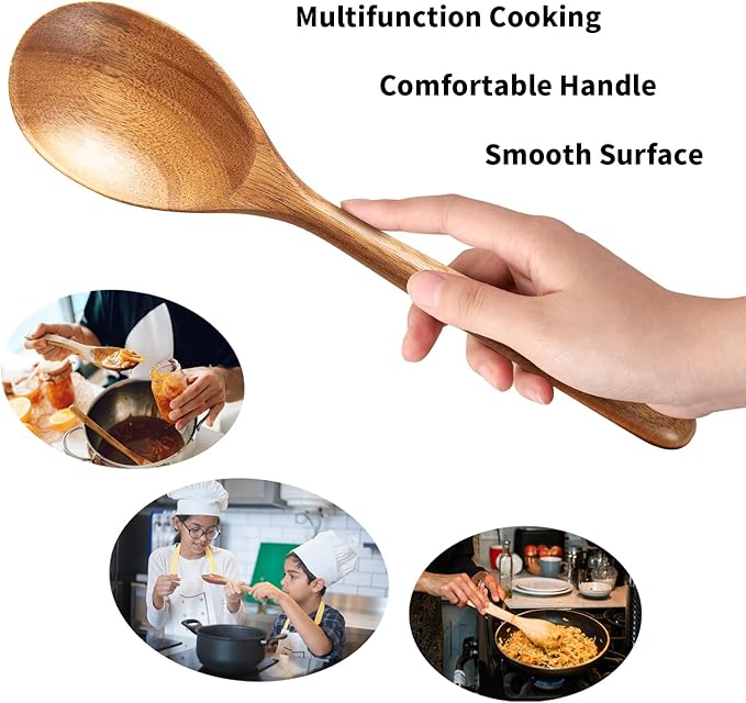 2PCS Acacia Wooden Spoons For Cooking 12-inch Smooth Finish Spatula Spoon And Cooking Spoons-Comfortable Grip Wood Spoons for Cooking - Non-Stick Wooden Cooking Utensils
