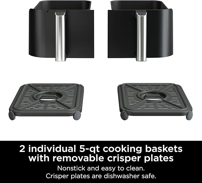 Ninja R-AD300CO Foodi 6-in-1 10-qt. XL 2-Basket Air Fryer with DualZone Technology, Black (Renewed)