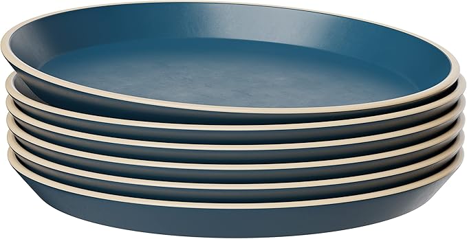 KooK Dinner Plates, Ceramic Round Kitchen Dinnerware Set, Dishwasher & Microwave Safe, Stoneware, High Edge, 7.5 Inch, Set of 6, Navy