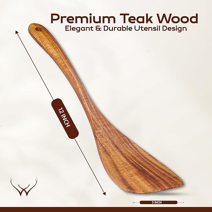 Wooden Spatula, Pancake Spatula, Teak wood spatulas Long Handle Flat Frying Turner Egg spatula for flipping, wooden spoons for cooking, Kitchen Utensil set, Non-Stick Cooking Utensils for kitchen use