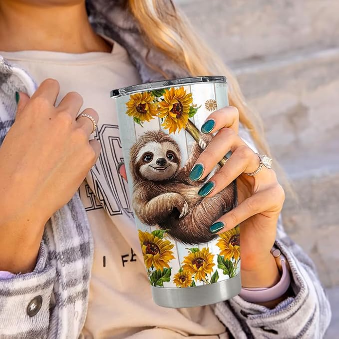 SANDJEST Sloth Tumbler 20oz Stainless Steel Insulated Coffee Travel Mug Cup for Women Girls Sloth Gifts for Birthday Christmas Mothers Day