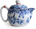 Small Teapot 12oz Blue White Porcelain Tea Pot with Stainless Filter Infuser for Loose Tea (pot flowers Beautify)