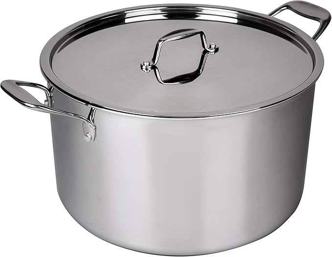 Camerons 16 Quart Stock Pot with Lid - Tri-ply 18/10 Professional Grade Induction Ready Stainless Steel Sauce Pot w/Handles - Stick Resistant Interior- Great for Cooking Christmas Dinner & Xmas Gift