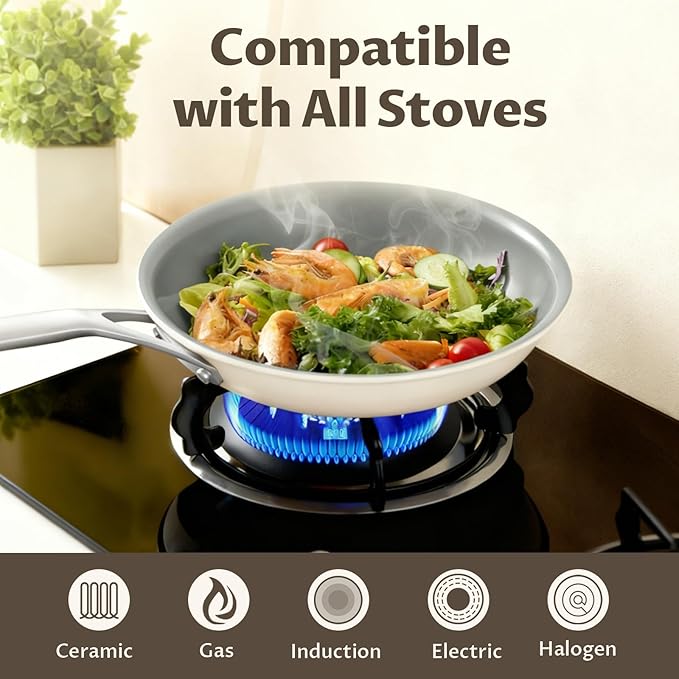 Non Stick Frying Pans Set, Ceramic Frying Pans Nonstick, 3-Piece Nonstick Induction Skillet Set (8", 9.5", 11") with Cast Steel Handles, SolidPlate Induction Base, PTFE/PFAS Free, Oven Safe