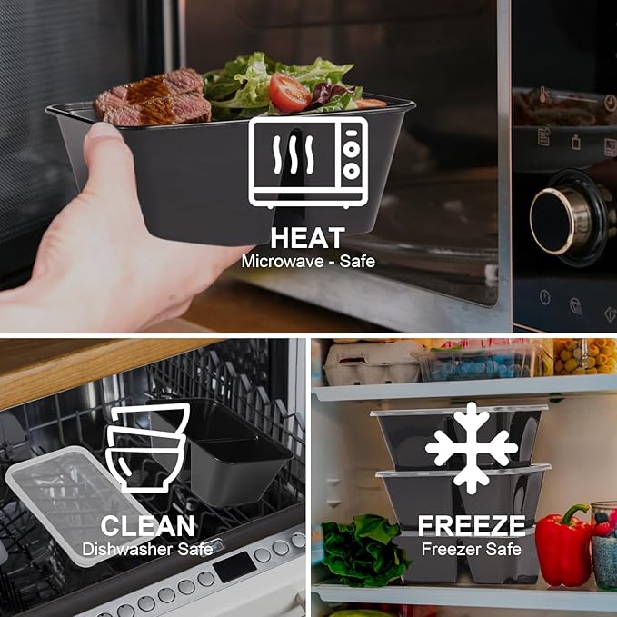 10 Pack 28 oz Meal Prep Containers Reusable with Lids, 2 Compartment Food Storage Containers To Go for Lunch Microwavable, Disposable Plastic Box to Take out, Freezer and Dishwasher Safe