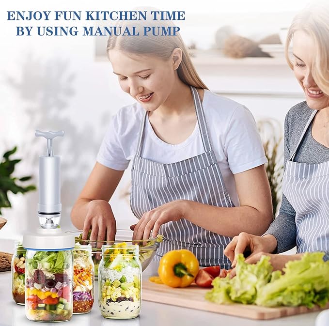 Mason Jar Vacuum Sealer Kit with Accessory Hose for Wide and Regular Mouth Jars, Manual Portable Vacuum Pump and Lid Opener