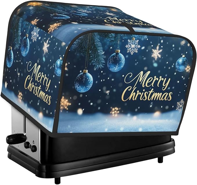 Toaster Cover 4 Slice Winter Snowflake Christmas Blue Ball Kitchen Small Appliance Covers with Pockets Dust and Fingerprint Protection