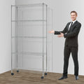 5-Shelf Adjustable Storage Shelf, Heavy Duty Storage Shelving Unit with Wheels, Standing Shelves Metal Organizer Wire Rack for Kitchen Bathroom Pantry, 30" L x 14" W x 60" H, Chrome
