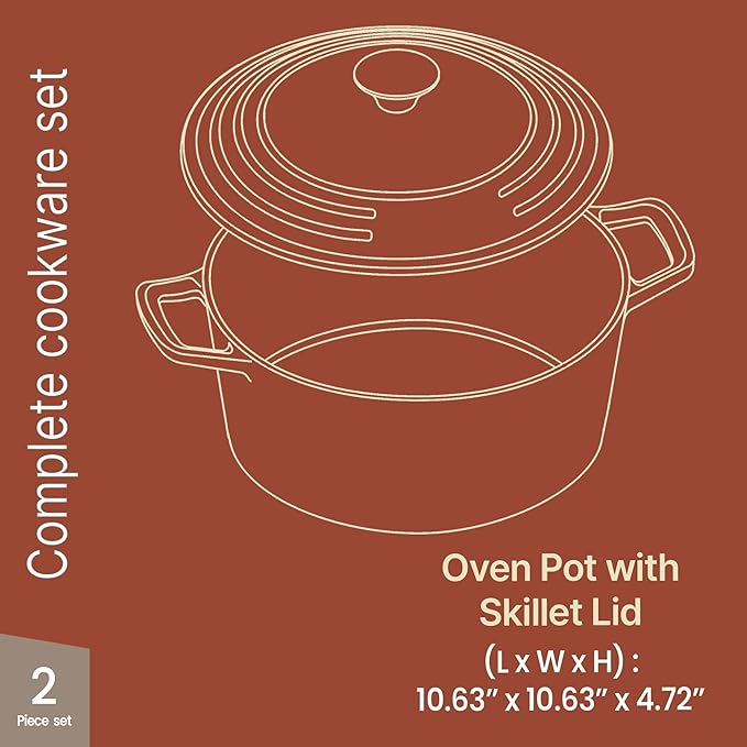 Bakken Enameled Cast Iron Dutch Oven Pot, 6QT Dutch Oven for Bread Baking, Braising & Roasting, Kitchen & Campfire Cooking, Moisture-Locking Lid, Oven Safe Up To 500°F, Works on All Cooktops, Red