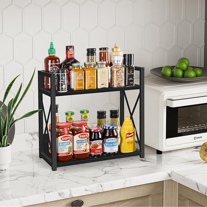 YINMIT Countertop Shelf Organizer,Coffee Bar Accessories,Spice Rack,Coffee Counter Shelf,2 Tier Coffee Organizer Station for Mugs,Cups,Cream,Syrup(Black, Large)