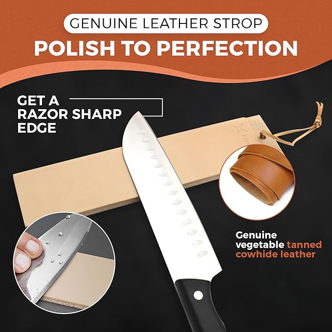 EdgeForge™ Rolling Knife Sharpener 5 angles Knife Sharpening Kit with Leather Strop and Two Extra Diamond & Stainless Steel Disc Rolling Knife Sharpener Kit Offers (12,15,17,19,22°) for Straight Edge
