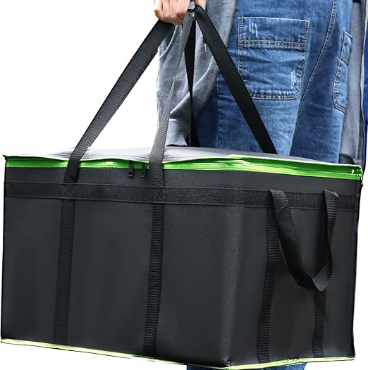 2 Pack XXXL-Large Insulated Grocery Shopping Bags, Green, Reusable Bag,Thermal Zipper,Collapsible,Tote,Cooler,Food Transport hot and Cold,Camping,Recycled Material delivery Groceries