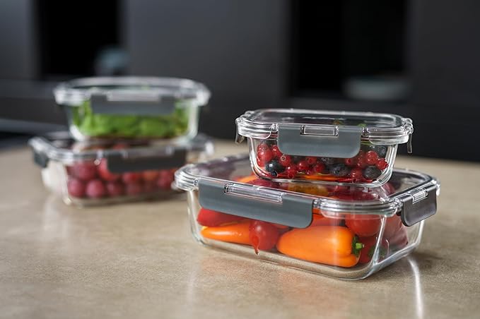 Zyliss Glass Container, Shatter Resistant Glass, Airtight Food Storage Box with Sealable Lid, Microwave Safe, BPA Free Lid, Freezer Safe, Fridge Storage, Food Container, 6.3in x 4.7in x 2", 12.5oz