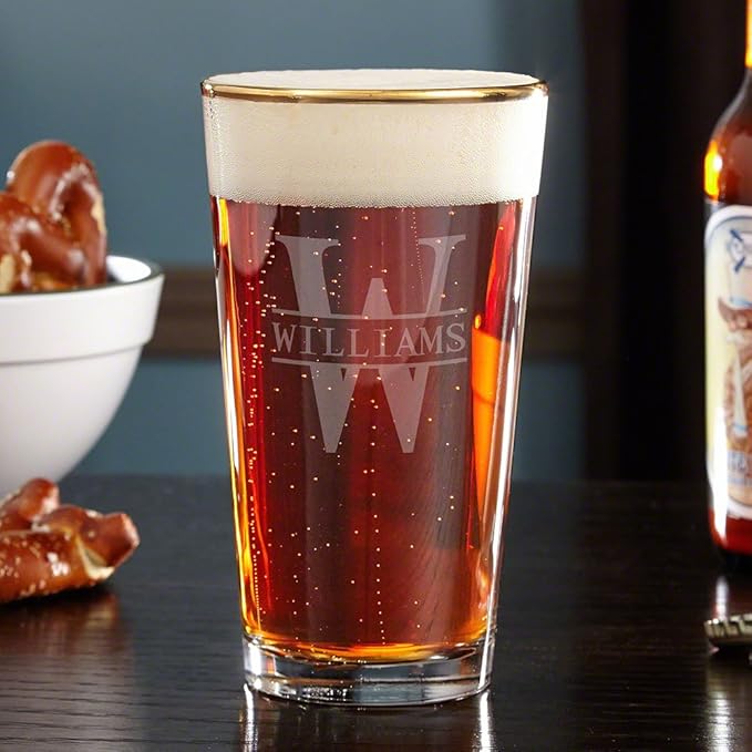 HomeWetBar Custom Pint Beer Glass for Men - Gold Rimmed Beer Glasses