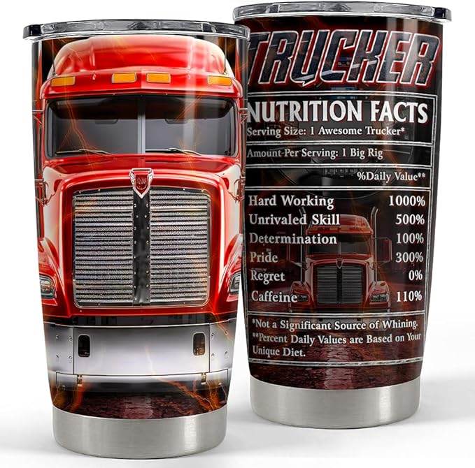 SANDJEST Trucker Tumbler 20oz Stainless Steel Insulated Coffee Travel Mug Cup - Gift for Men, Dad, Truckers, Christmas, Birthday