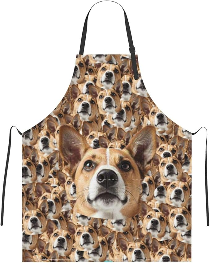 Custom Dog Face Apron for Men Women, Personalized Photo Bib Apron with Pockets, Customized Chef Aprons