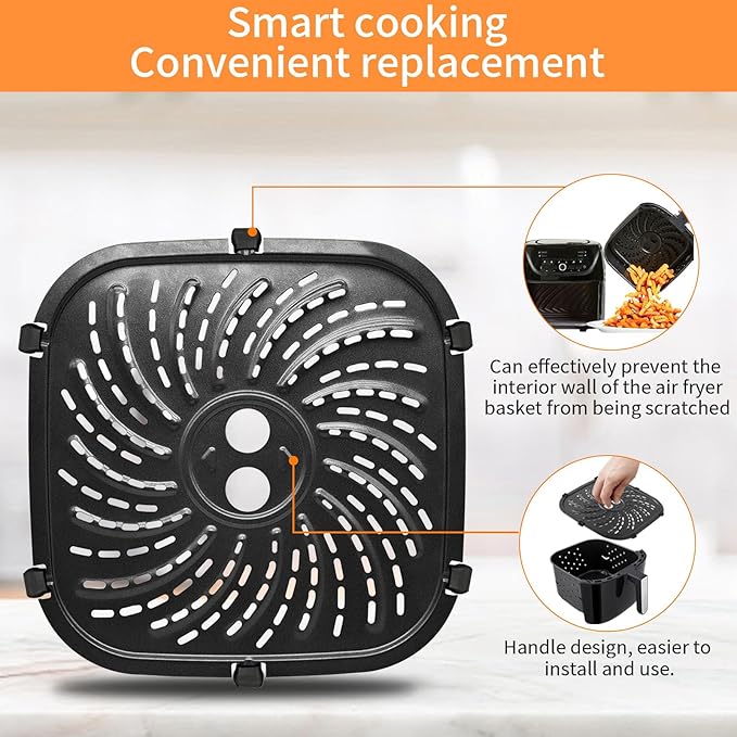 Air Fryer Grill Pan for PowerXL Vortex Pro 6 QT Air Fryer, Oval Nonstick 8.67''*8.67'' Air Fryer Accessories Replacement Parts Rack Tray Basket Crisper Plate with Rubber Bumpers,Dishwasher Safe