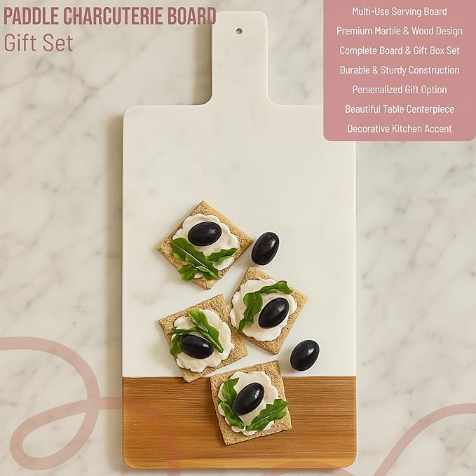 Personalized Charcuterie Boards Gift Set, Marble and Wood Cheese Board Set with Handle, Custom Cutting Board Charcuterie Board, Charcuterie Boards With Handle