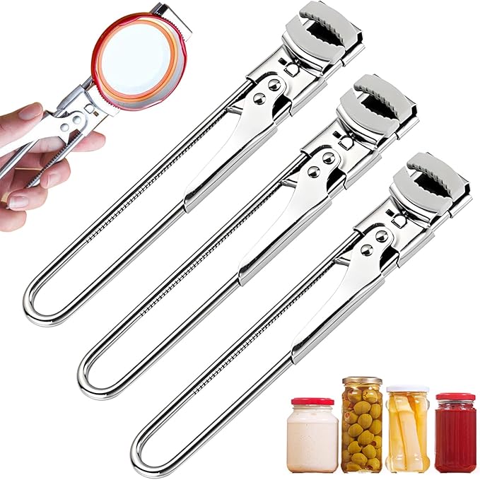 Adjustable Stainless Steel Jar Opener, Easy Grip Jar Opener for Weak Hands, Multifunctional Bottle & Lid Opener Kitchen Accessories (3PC)
